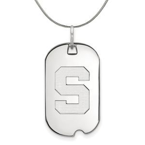 Sterling Silver Michigan State Initial S Dog Tag Necklace - 18 Inch